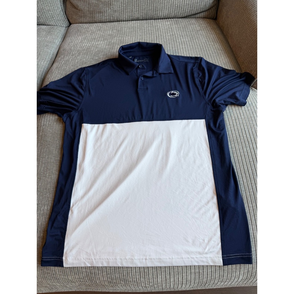 Under Armour Penn State Nittany Lions Polo Shirt Mens Large Navy Blue HeatGear